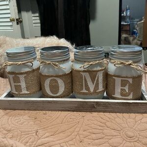 Home Mason Jar Set In Wood Tray